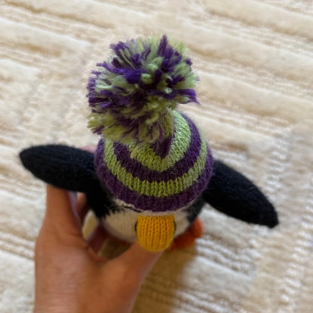 Knitted Penguin Bird Toy - Black, White, Orange